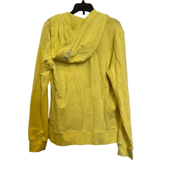 BCBG Yellow Hoodie Women’s Large Rhinestone Detail Full Zip Hooded Sweatshirt - Picture 5 of 7